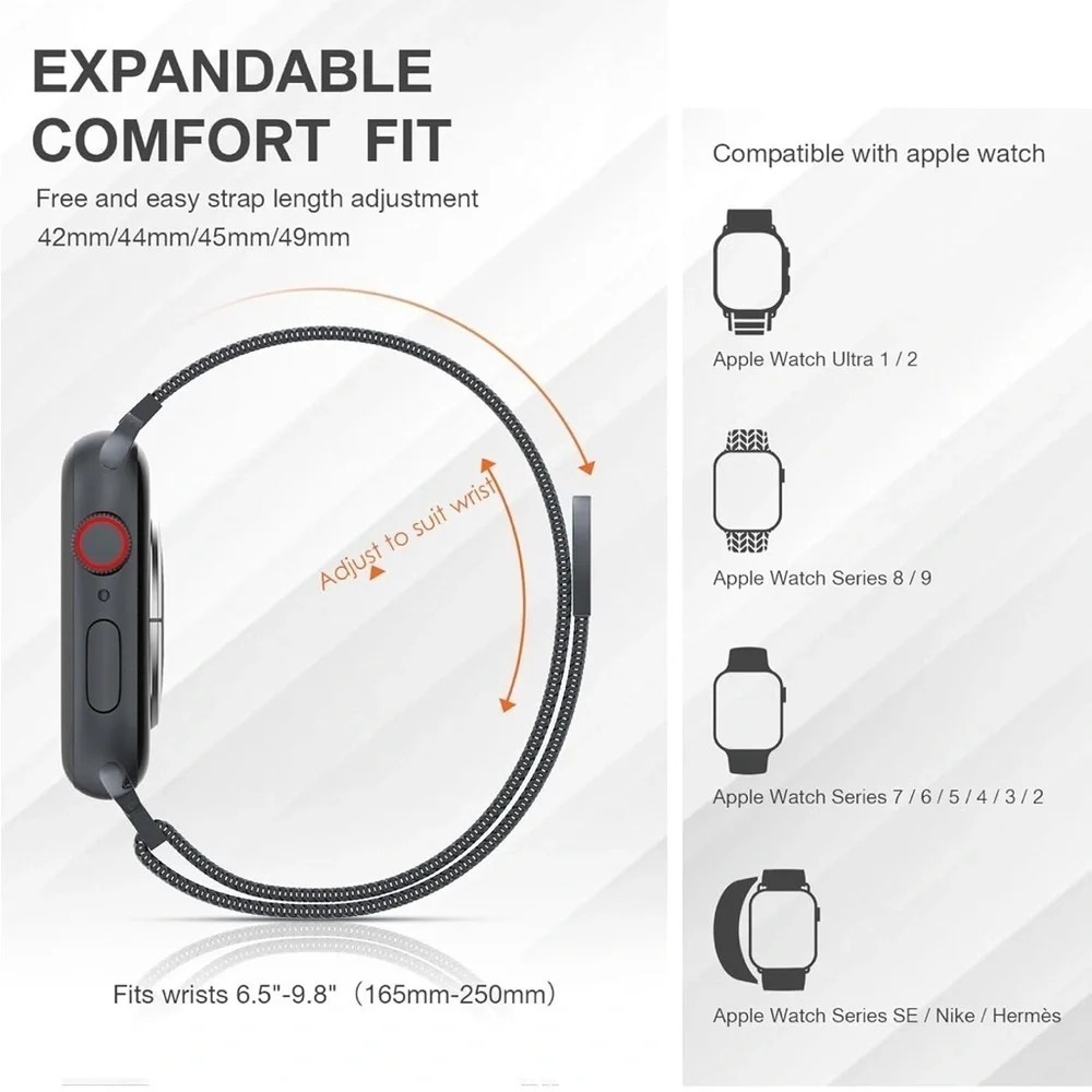 NWT! Magnetic Clasp Replacement Band for Smartwatch: Black 42-49 MM